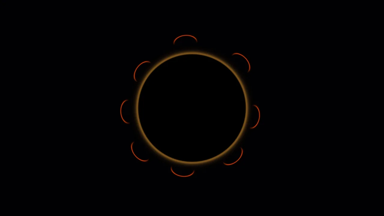 Abstract Solar Eclipse Ring with Orange Arc Accents on Black
