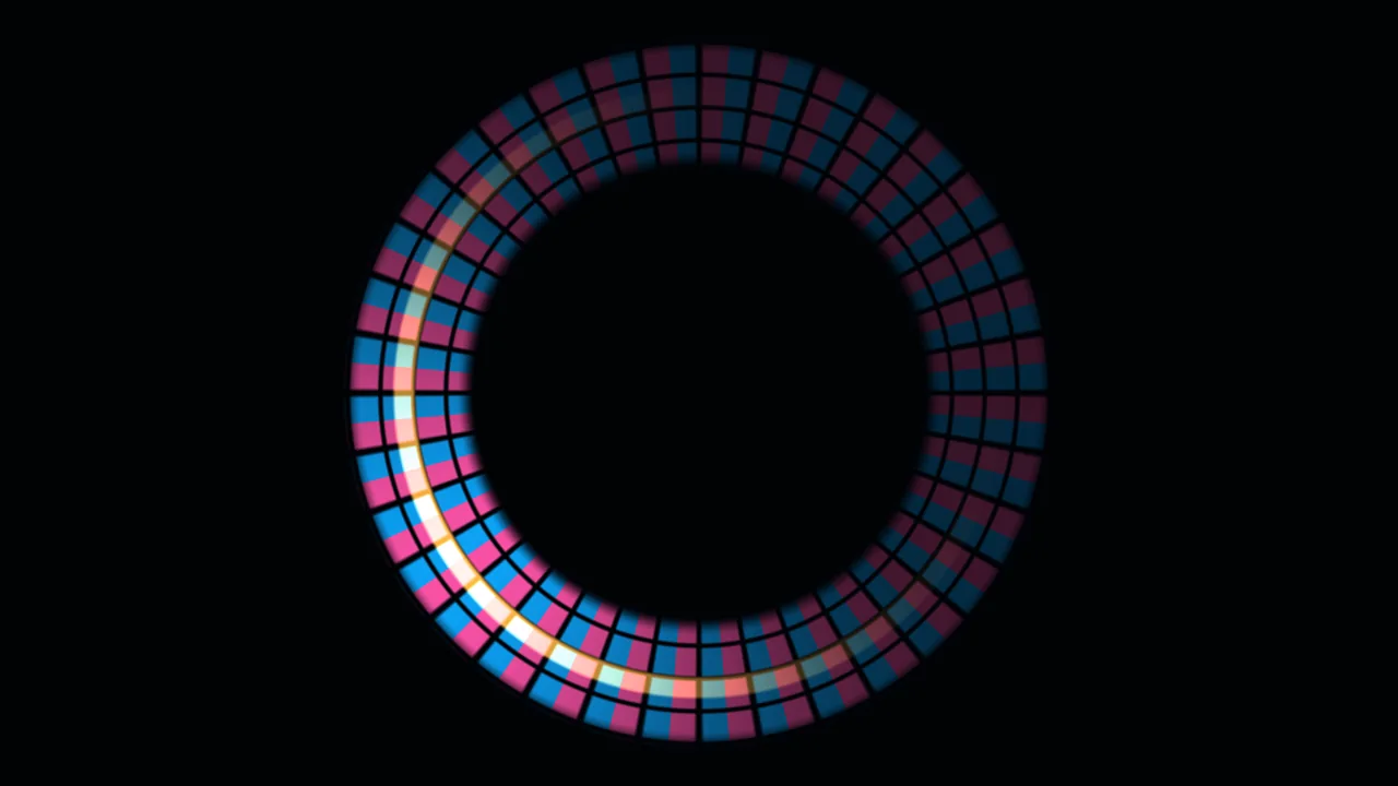 Segmented Circular Telemetry HUD Ring in Cyan and Magenta