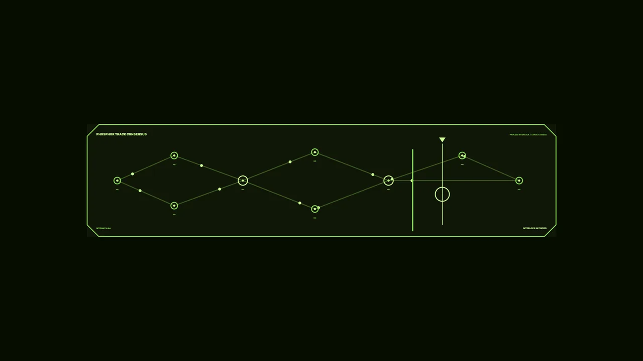 Phosphor-Green Track Consensus HUD 4K Sci-Fi Wallpaper