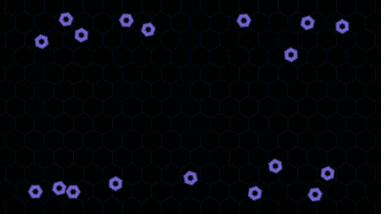 Dark Neon Honeycomb Grid with Purple Hexagonal Rings 4K Wallpaper
