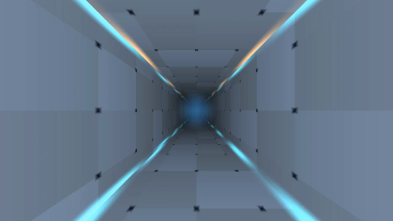 Neon Blue Perspective Corridor Tunnel Wallpaper