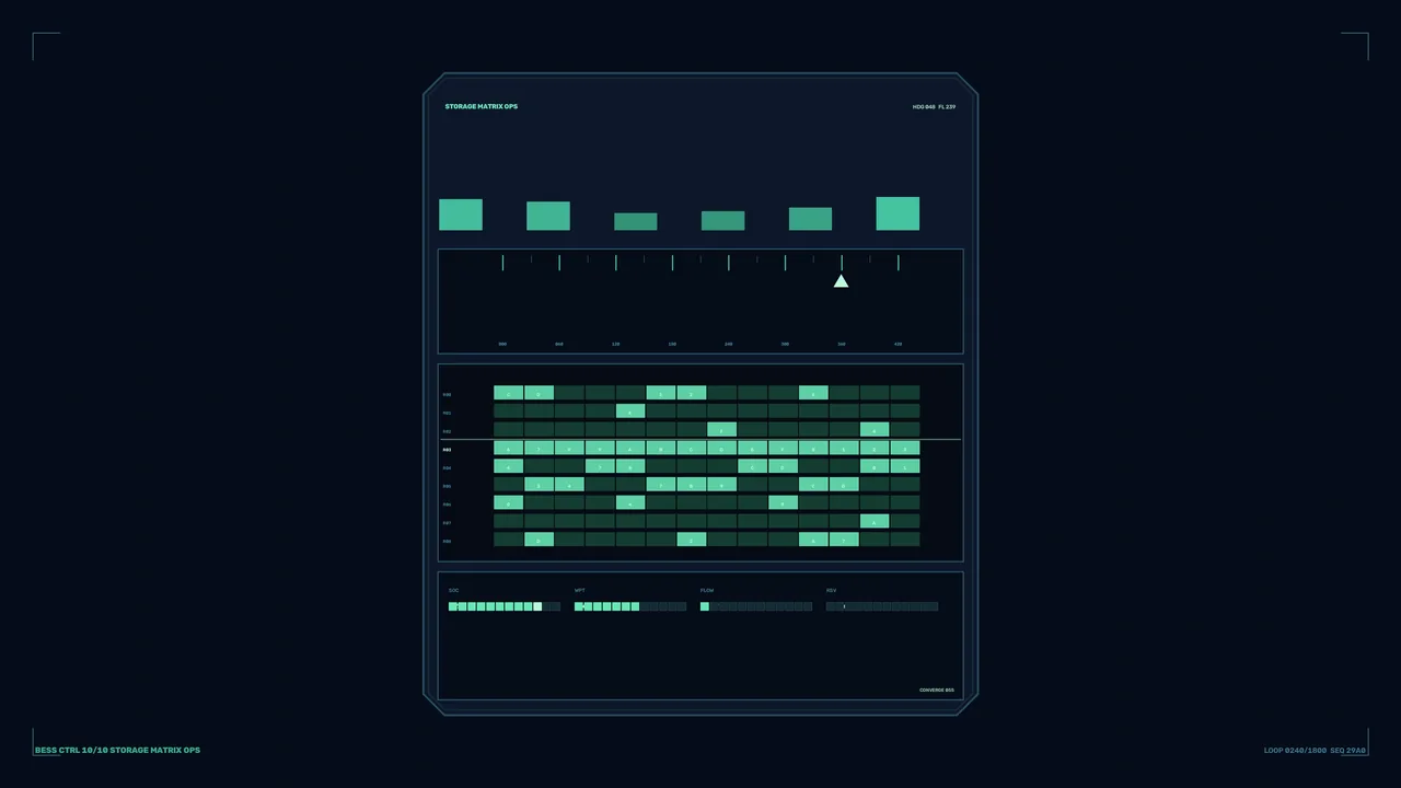 Battery Energy Storage Matrix Control HUD – 4K Sci-Fi Wallpaper