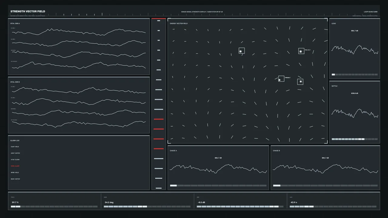 Sci-Fi Sonar Tracking HUD with Signal Charts and Vector Field 4K Wallpaper