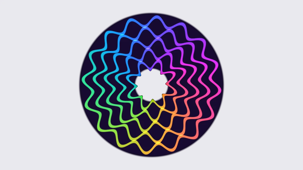 Colorful Neon Wavy Mandala on Dark Purple