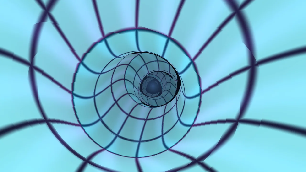 Glowing Cyan Geometric Tunnel with Dark Spiral Center 4K Wallpaper
