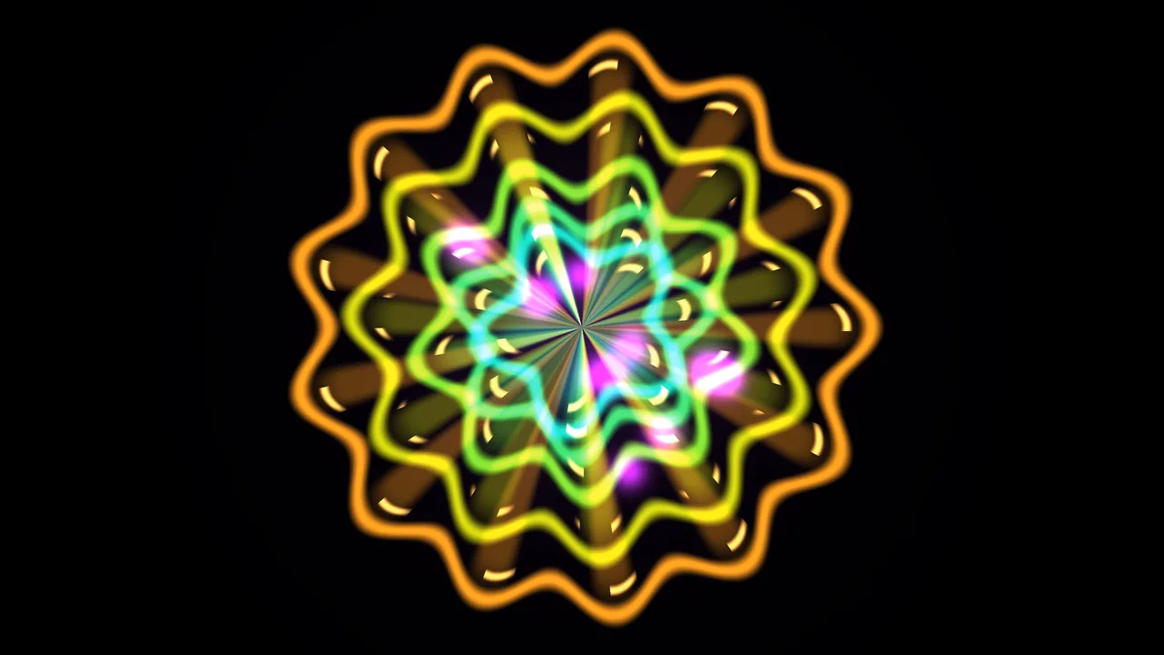 Neon Kaleidoscopic Mandala on Black Background 4K Wallpaper