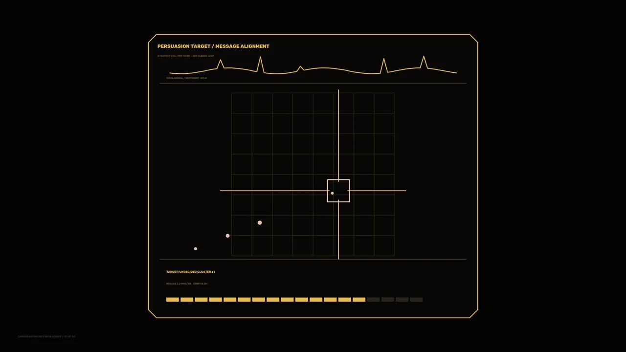 Campaign Strategy Data HUD with Amber Target Alignment Grid