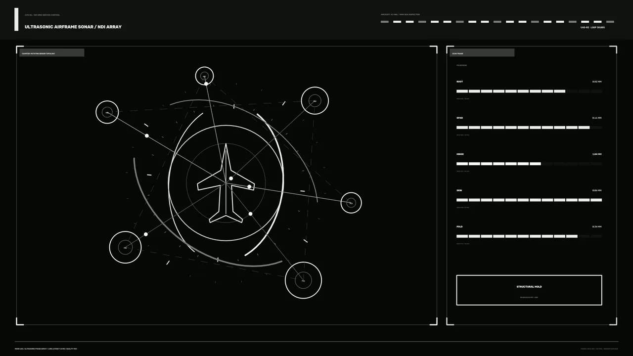Aircraft Structural Inspection HUD — Ultrasonic Sonar Array 4K Sci-Fi Wallpaper