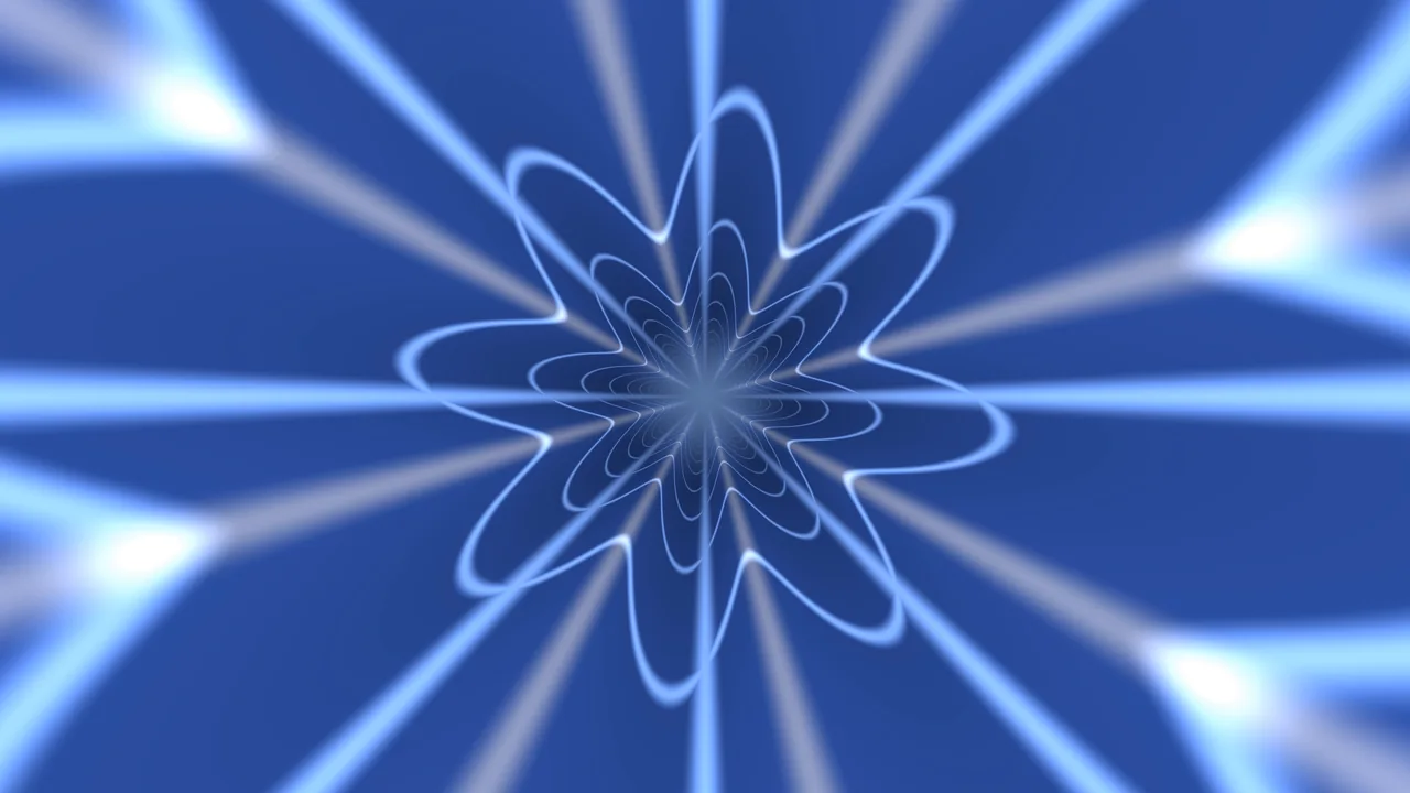 Blue Radial Tunnel with Luminous Flower Geometry 4K Wallpaper