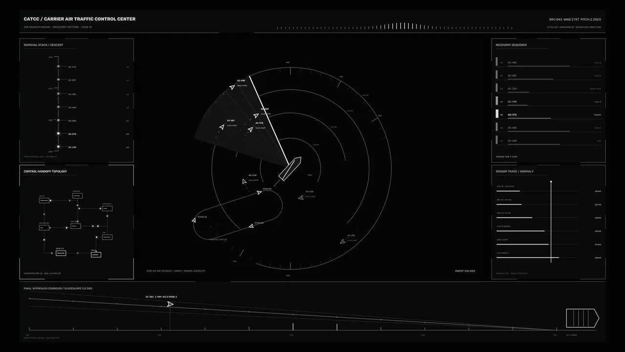 Fictional Aircraft Carrier Air Traffic Control HUD Radar Display 4K Wallpaper