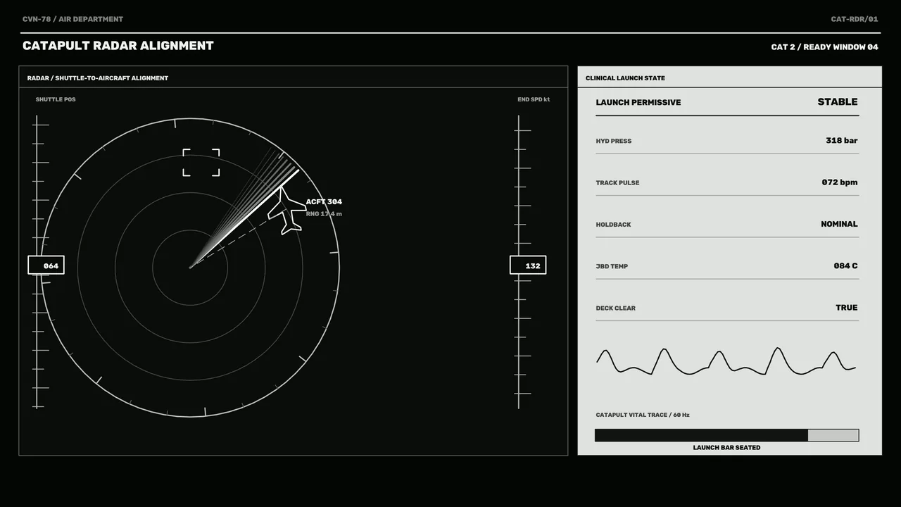 Catapult Radar Alignment HUD — Monochrome 4K Wallpaper