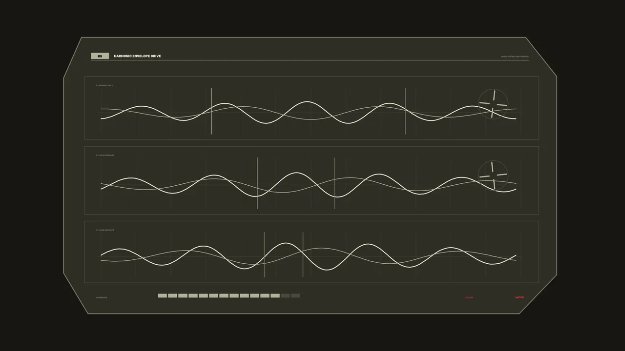 Sci-Fi Waveform Telemetry Status HUD with Three Graph Panels