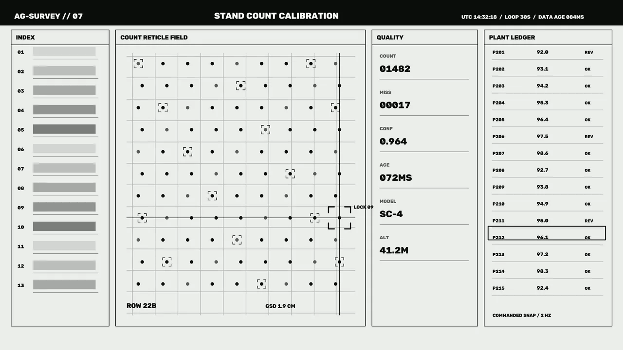 Sci-Fi Agricultural Stand Count Calibration HUD Wallpaper