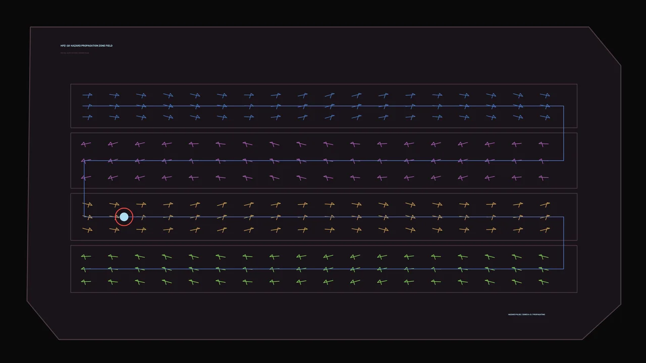 Hazard Propagation Warning HUD with Multicolor Telemetry Bands