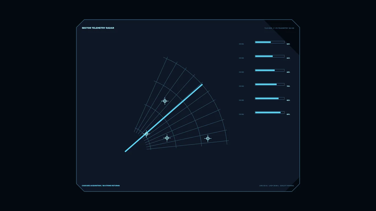 Telemetry Radar HUD with Channel Meters – Sci-Fi 4K Wallpaper