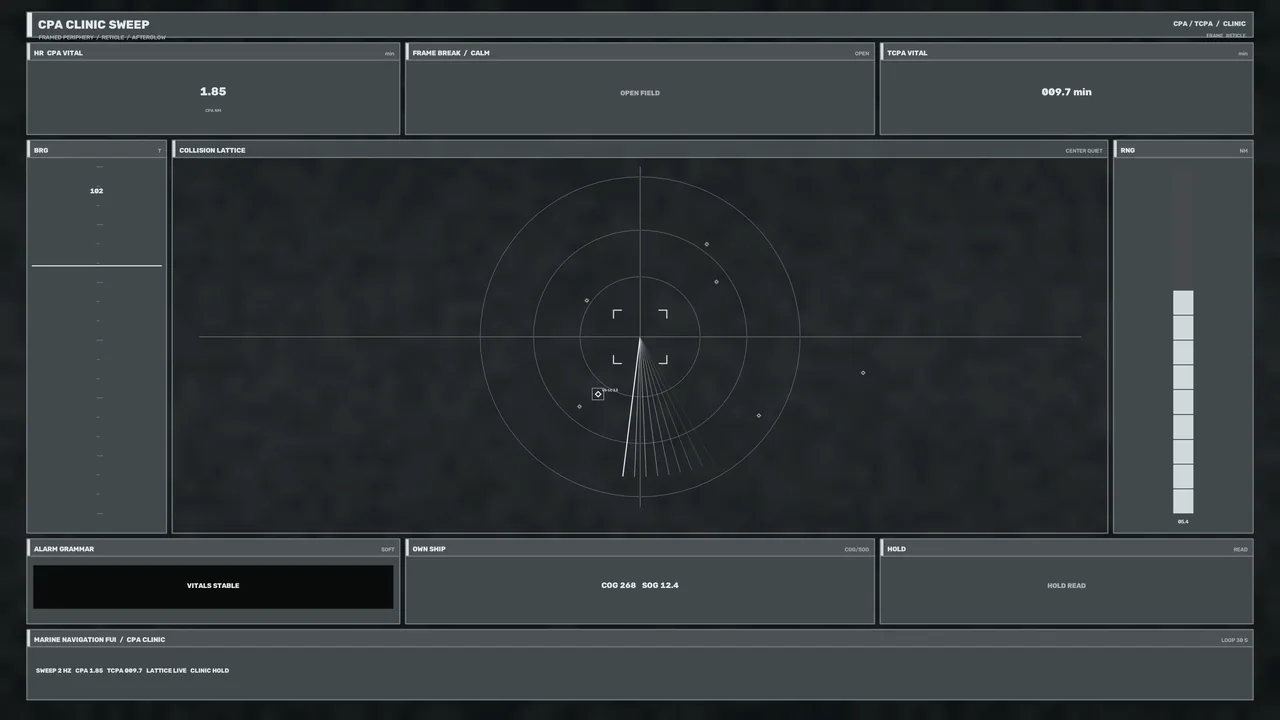 Marine Collision Avoidance HUD Dashboard with Circular Radar Telemetry