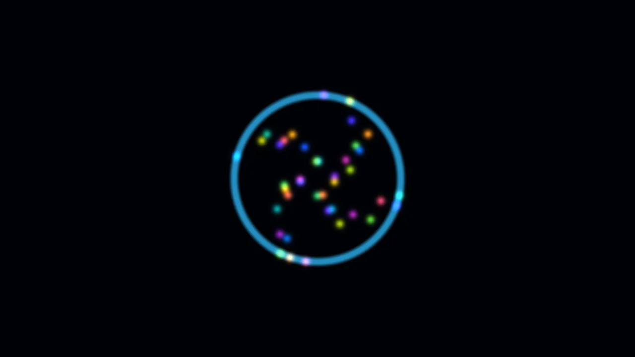 Abstract Cyan Circle with Multicolored Glowing Dots on Black 4K Wallpaper