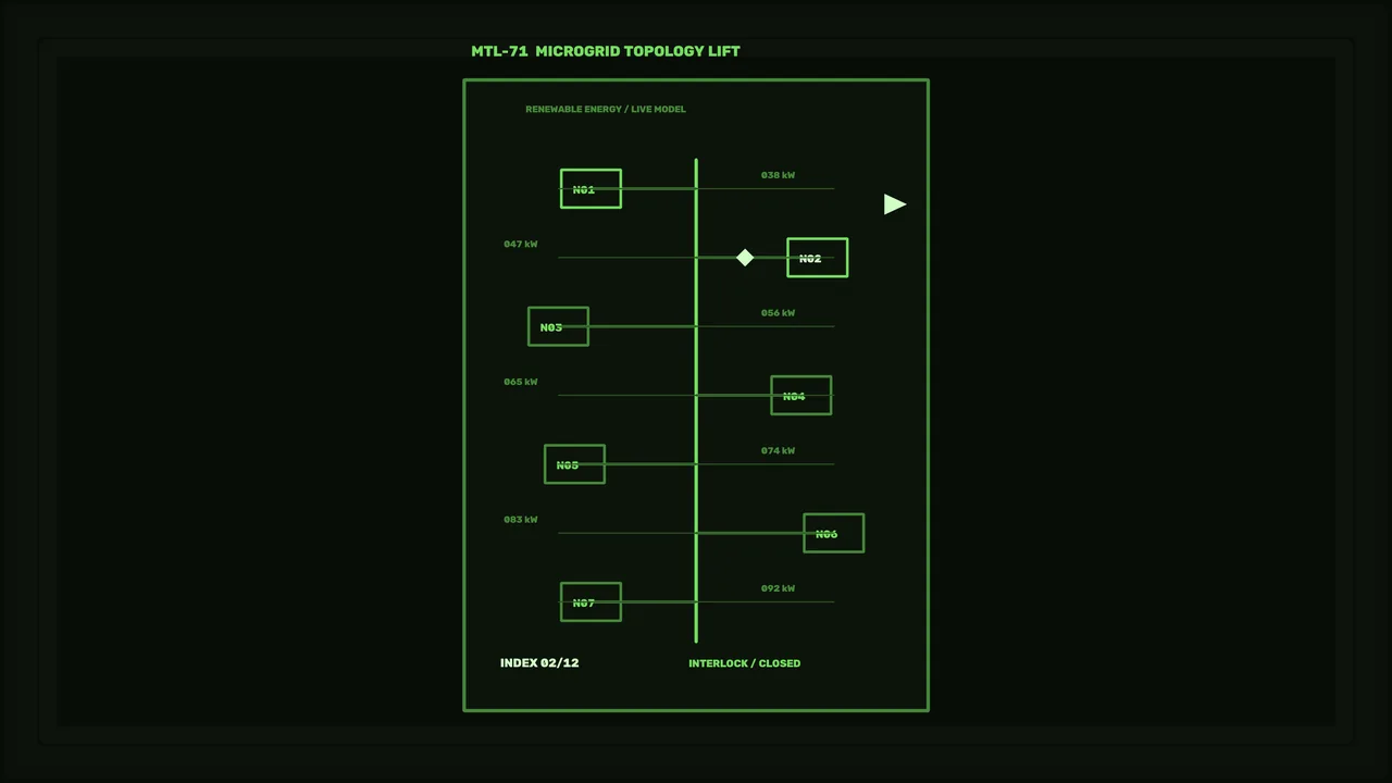 Renewable Energy Microgrid Topology HUD Dashboard 4K Wallpaper