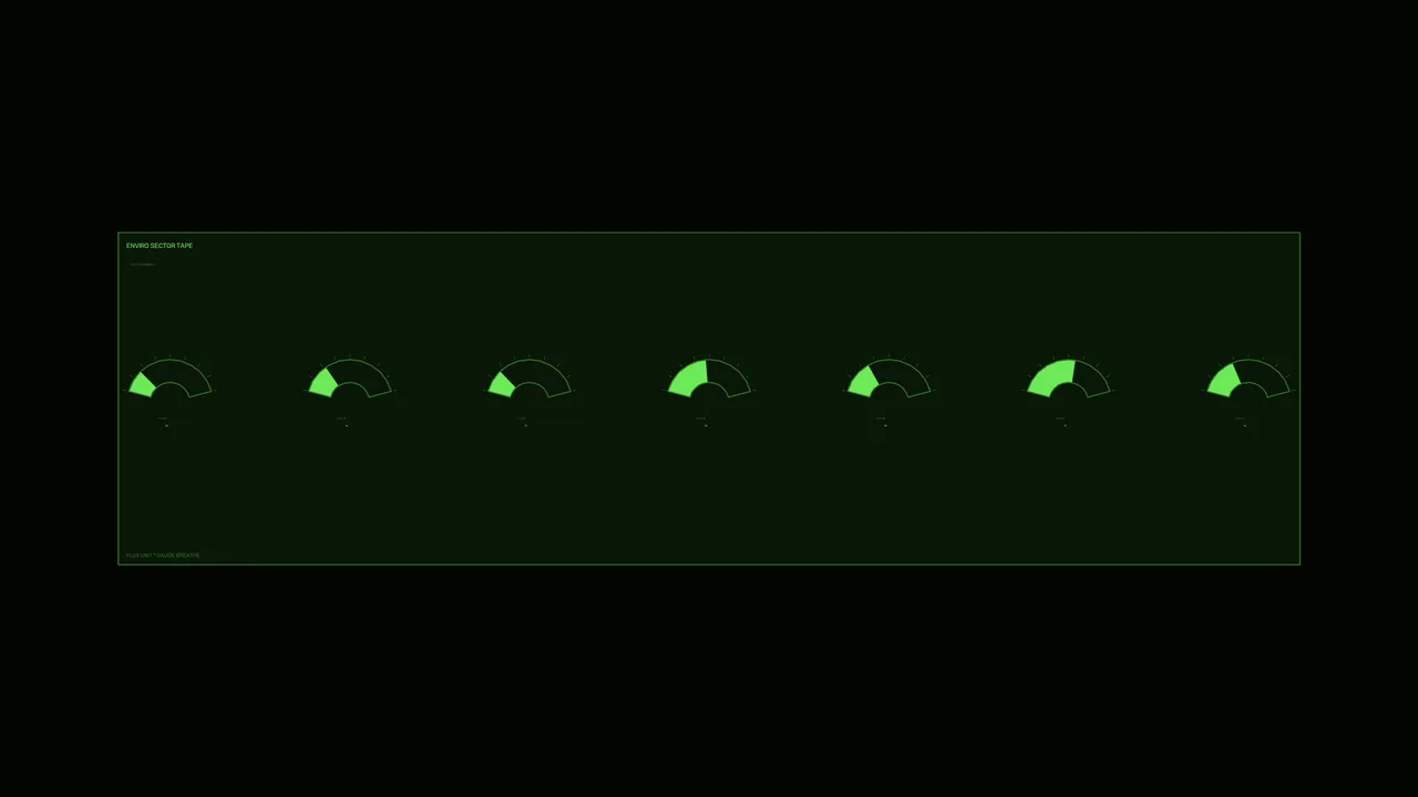 Green Environmental Telemetry HUD with Seven Semicircular Gauges 4K Wallpaper