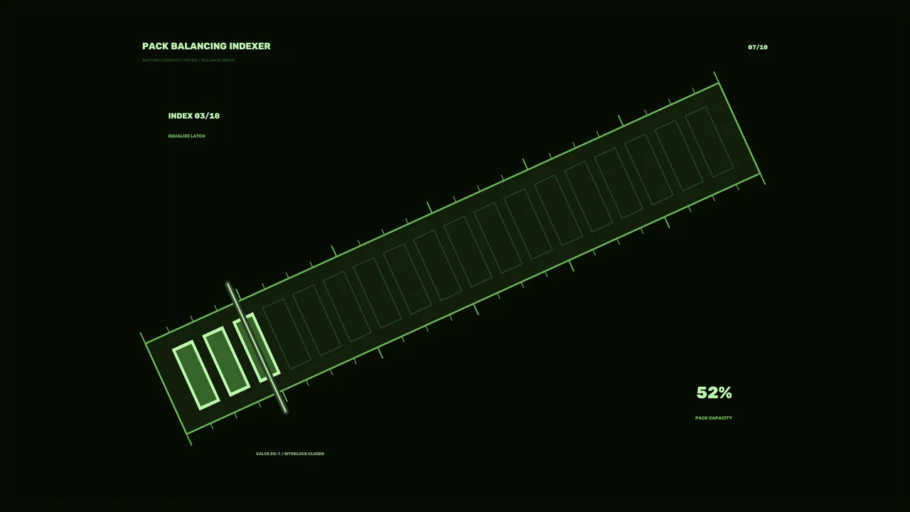 Battery Pack Balancing Capacity HUD — 4K Green Sci-Fi Wallpaper