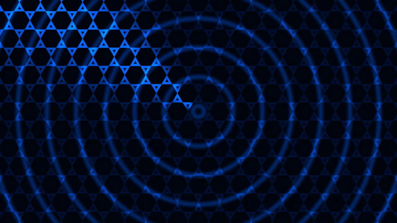 Blue Geometric Honeycomb Grid with Concentric Rings 4K Wallpaper