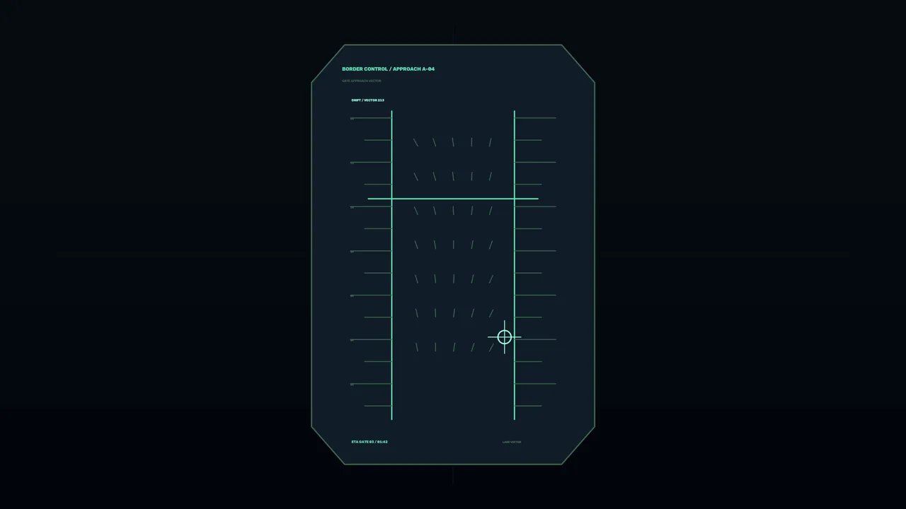 Border Control Approach HUD with Vector Telemetry — 4K Sci-Fi Wallpaper