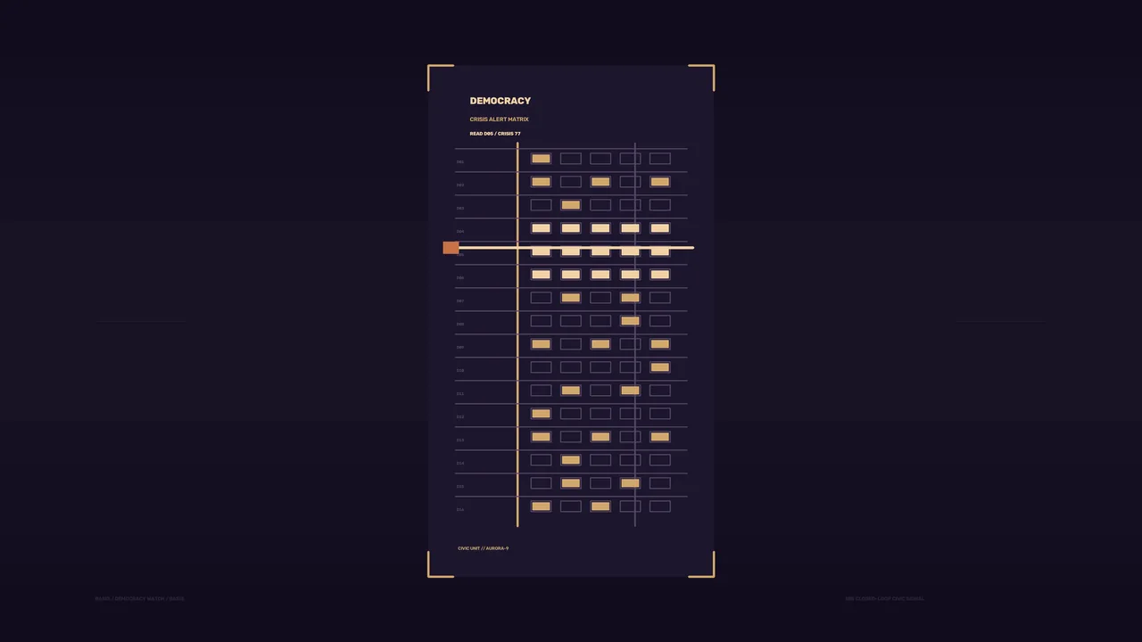 Democracy Crisis Alert Matrix Sci-Fi HUD Dashboard 4K Wallpaper