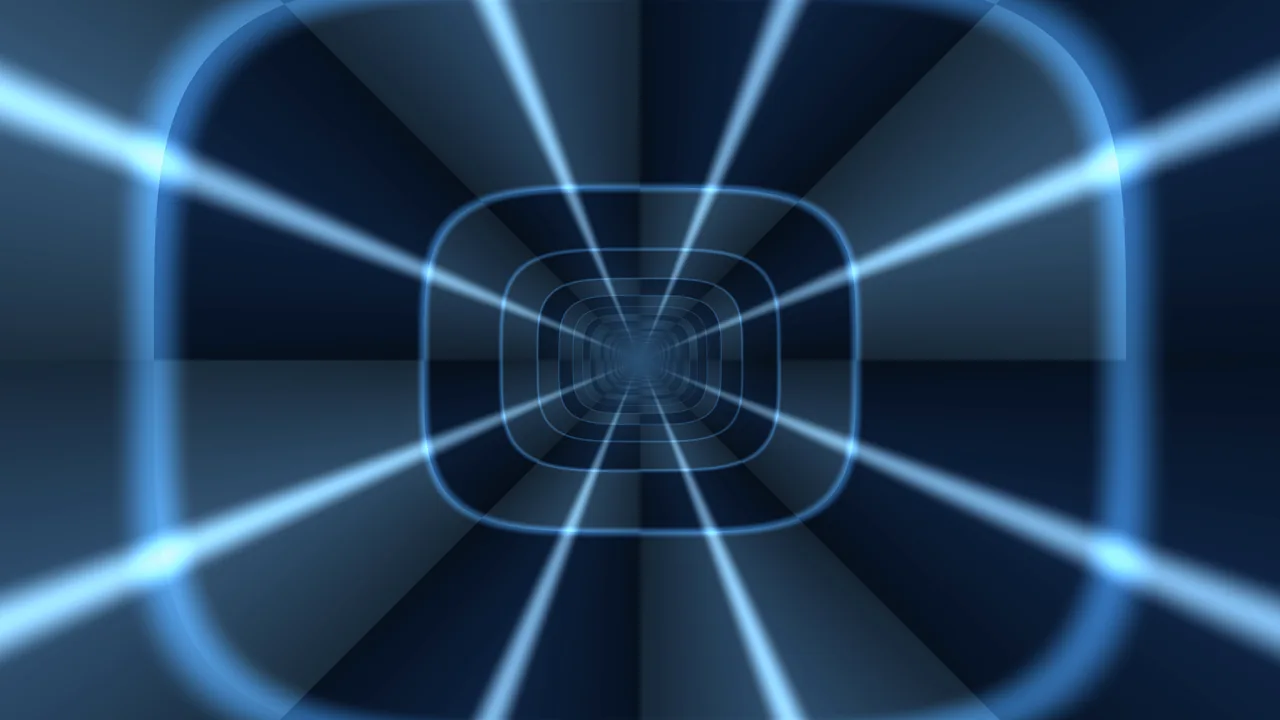 Blue Neon Perspective Tunnel with Concentric Rounded Frames