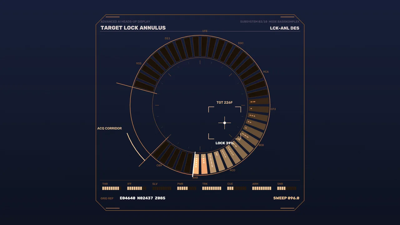 Futuristic Target Lock HUD Interface with Circular Telemetry Scanner 4K