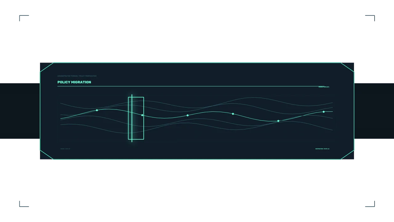 Policy Migration Telemetry HUD Dashboard 4K Sci-Fi Wallpaper