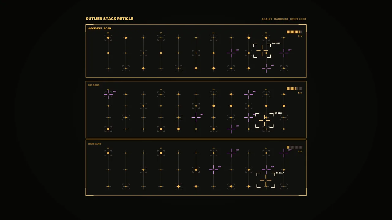 Futuristic Outlier Analysis HUD Dashboard with Amber and Violet Reticles 4K