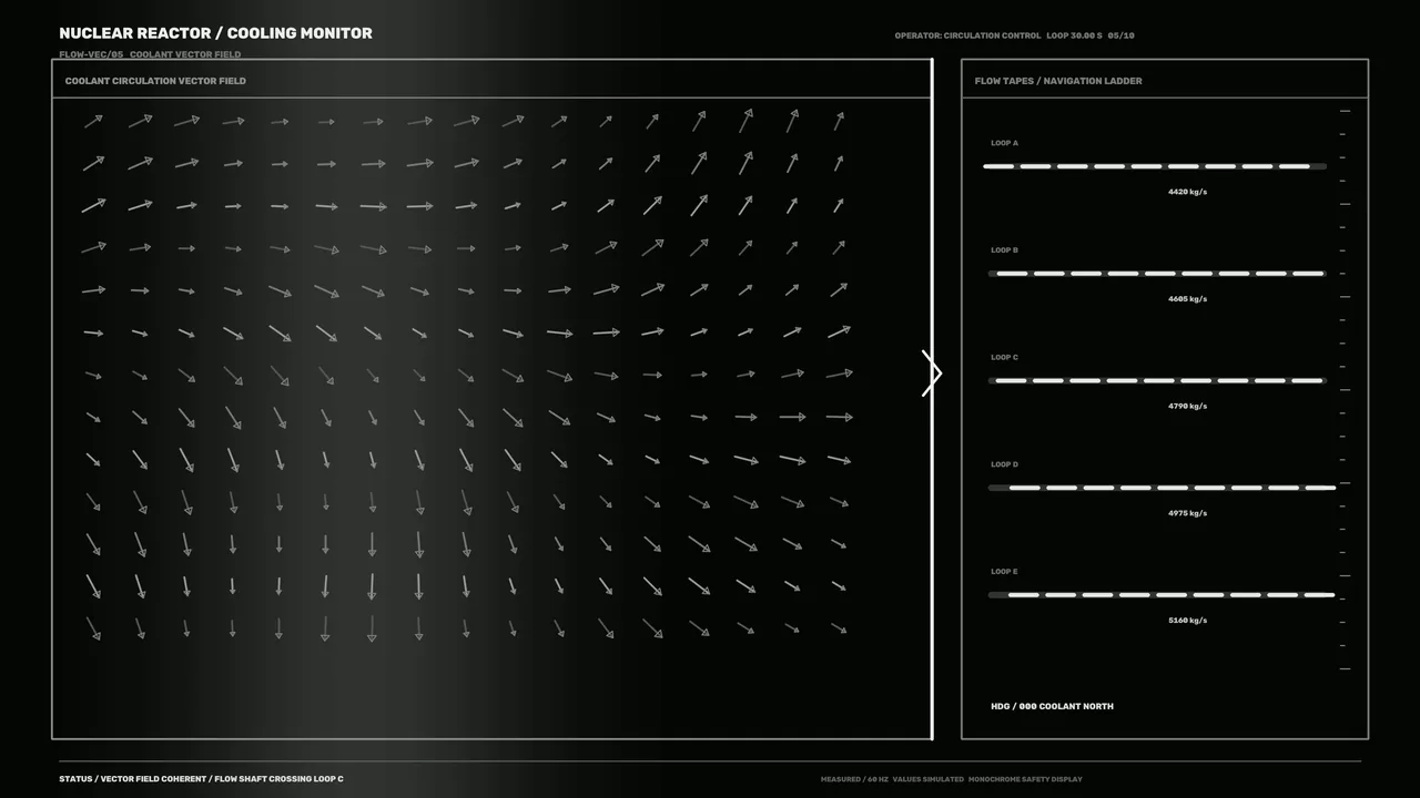 Nuclear Reactor Cooling Monitor HUD 4K Monochrome Telemetry Screen