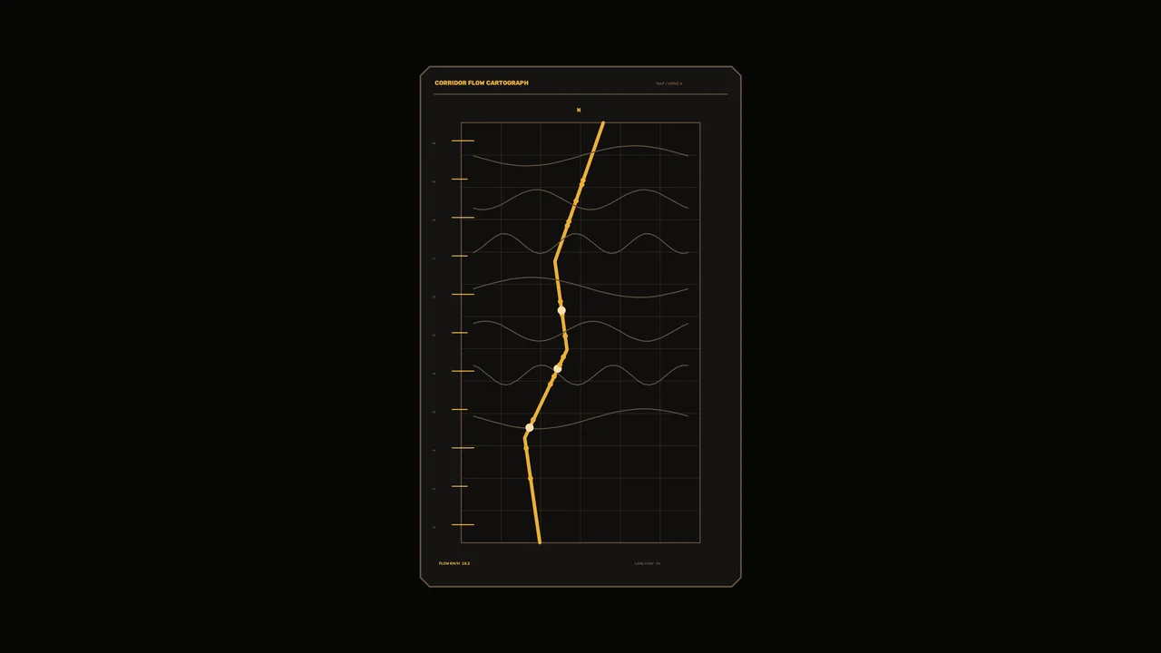 Amber Corridor Diagnostic HUD with Central Telemetry Graph 4K Wallpaper