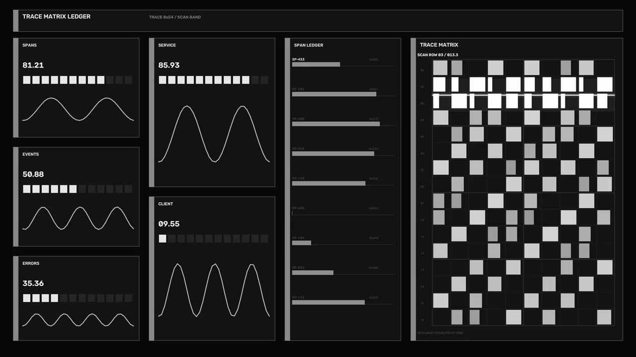 4K Sci-Fi HUD Performance Dashboard Wallpaper with Trace Matrix
