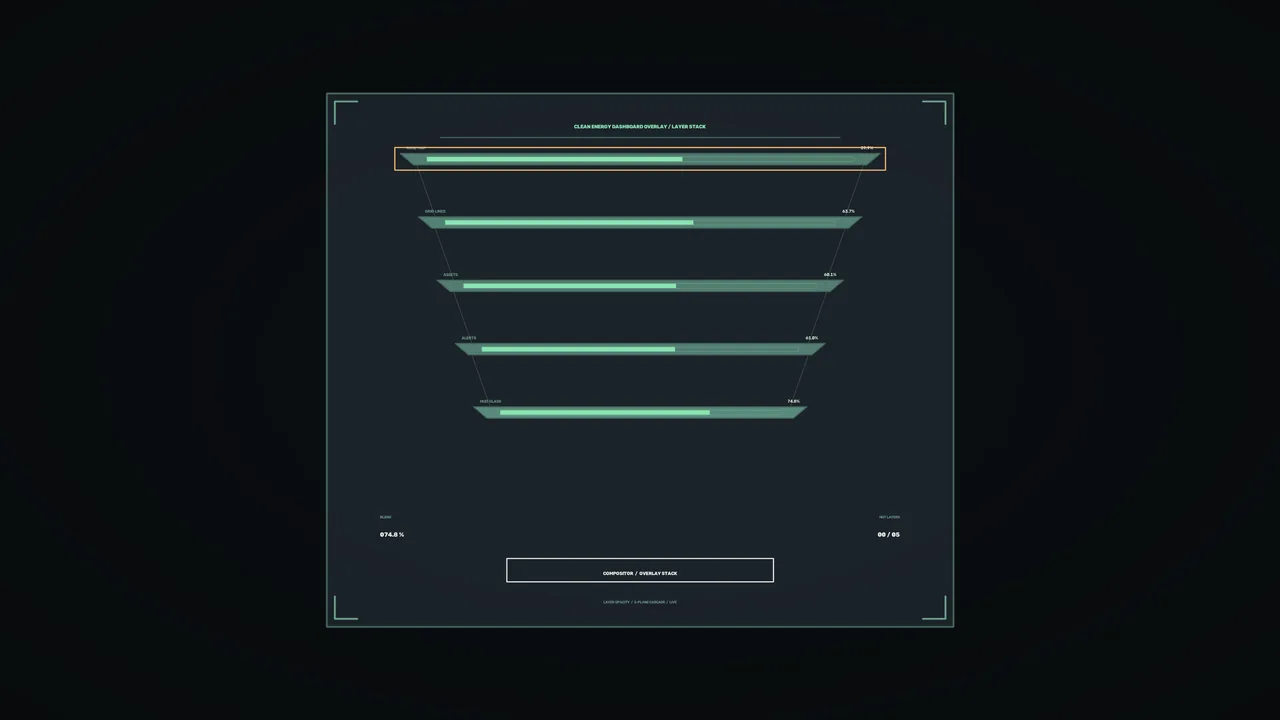 Clean Energy Dashboard HUD with Layered Data Bars, 4K Sci-Fi Wallpaper