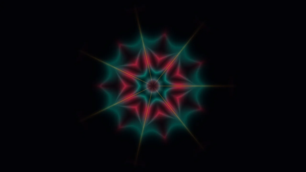 Teal and Crimson Mandala Starburst on Black 4K Wallpaper
