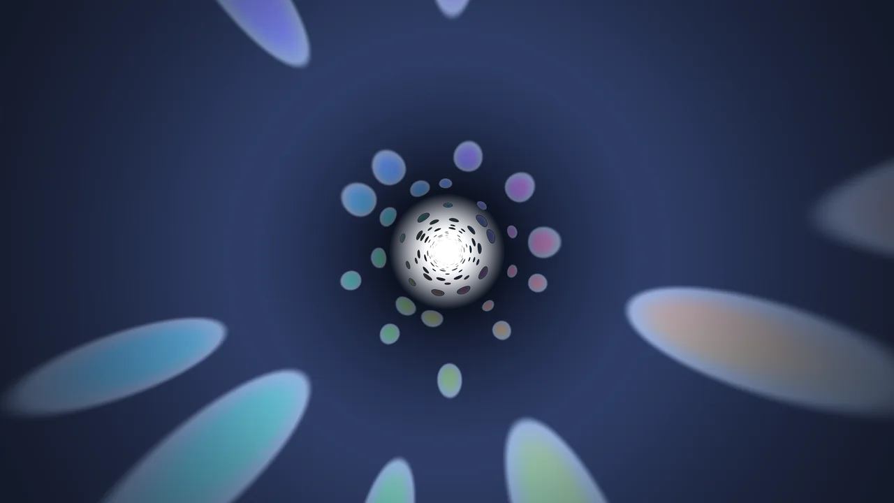 Abstract Blue Sci-Fi Tunnel with Multicolor Radial Light Rings 4K Wallpaper