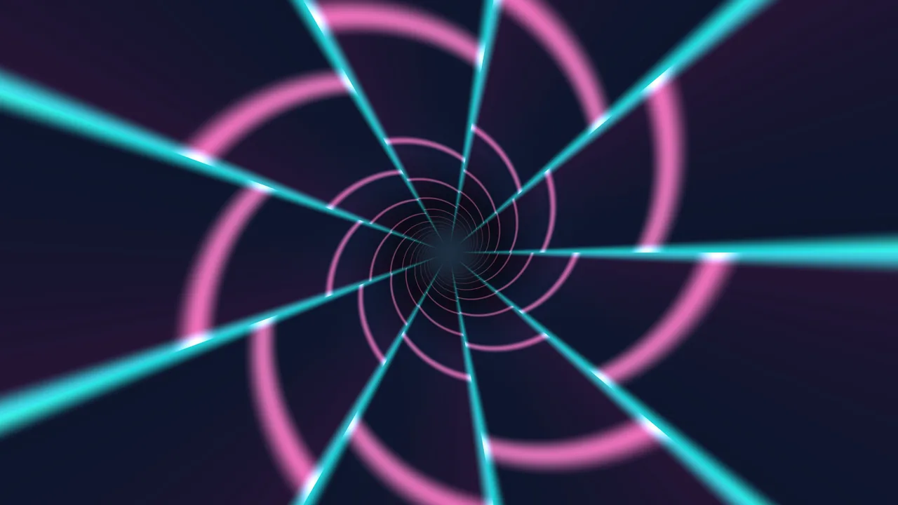 Futuristic Neon Portal Tunnel with Cyan Rays and Pink Rings 4K Wallpaper