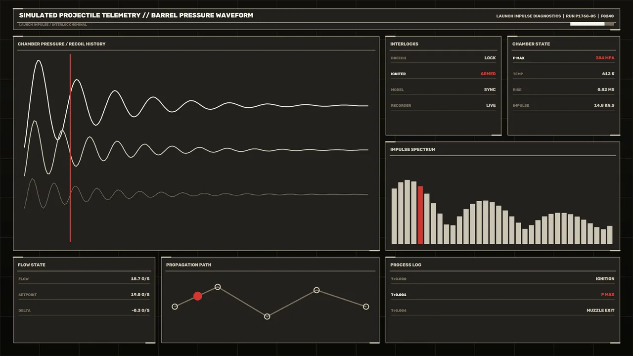 Simulated Projectile Telemetry Diagnostics HUD – Free 4K Sci-Fi Wallpaper