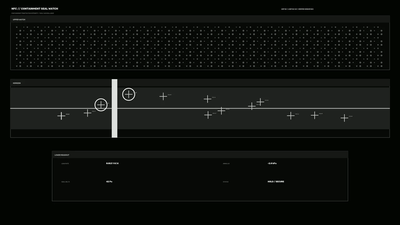 Containment Seal Watch HUD Dashboard with Horizon Scanner – 4K Sci-Fi Wallpaper