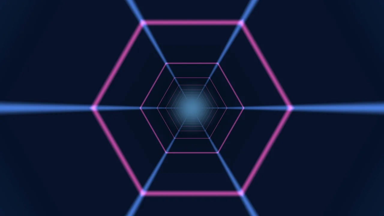 Glowing Blue and Pink Hexagonal Tunnel 4K Wallpaper