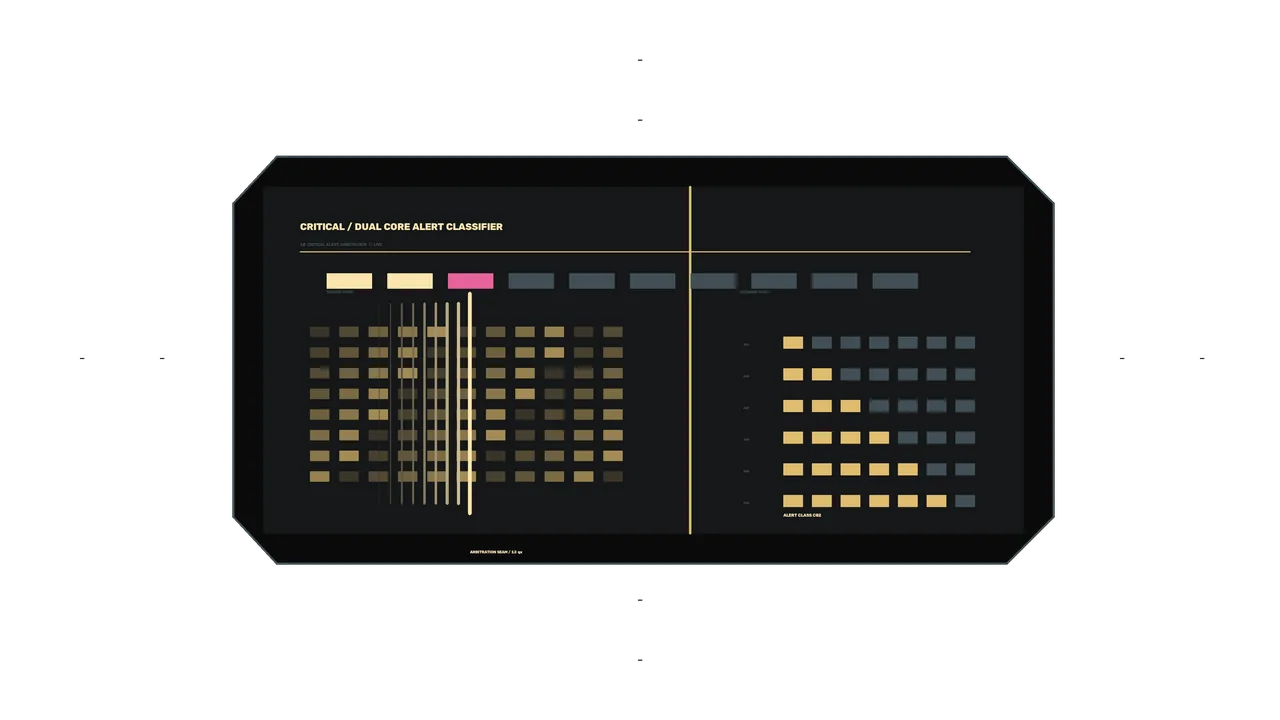 Critical Dual Core Alert Classifier HUD 4K Sci-Fi Wallpaper