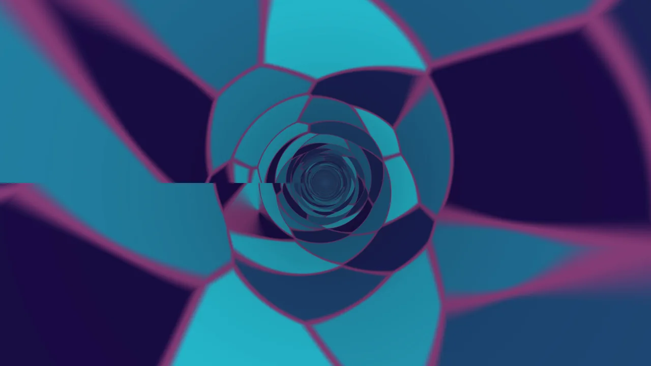 Abstract Geometric Spiral Tunnel in Teal and Purple – 4K Wallpaper