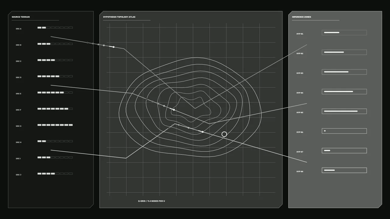 Science-Fiction HUD Topology Dashboard with Contour Map and Inference Bars, 4K