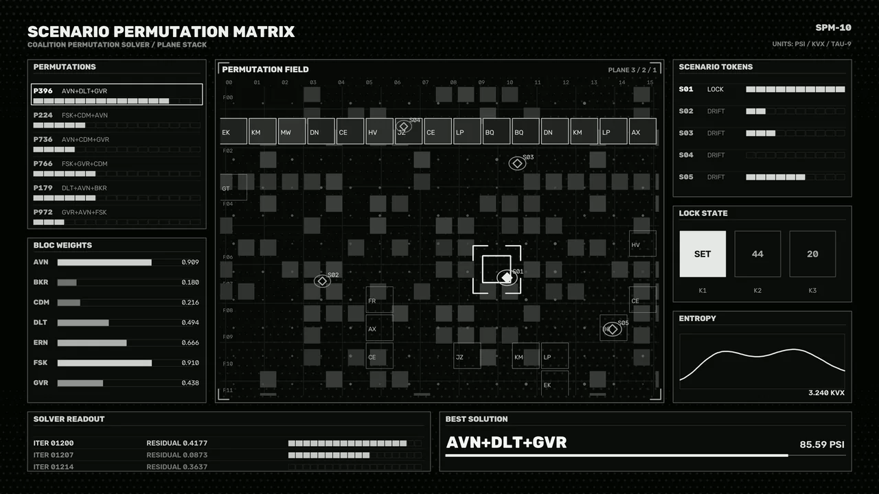 Sci-Fi Scenario Permutation Matrix HUD Dashboard