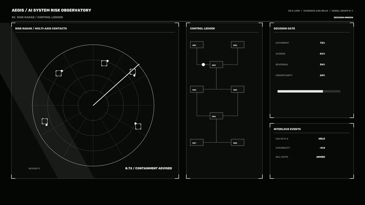 Sci-Fi Risk Radar and Control Ledger HUD Dashboard 4K Wallpaper