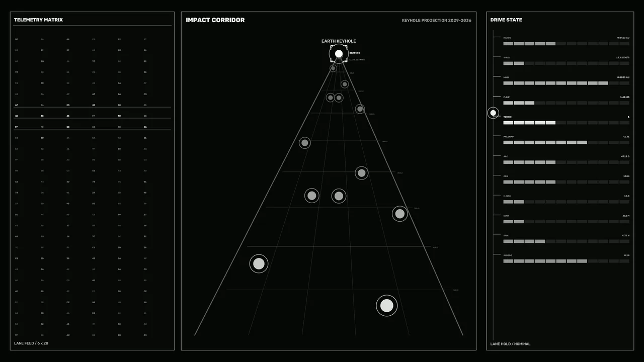Asteroid Impact Corridor Tracking HUD 4K Wallpaper