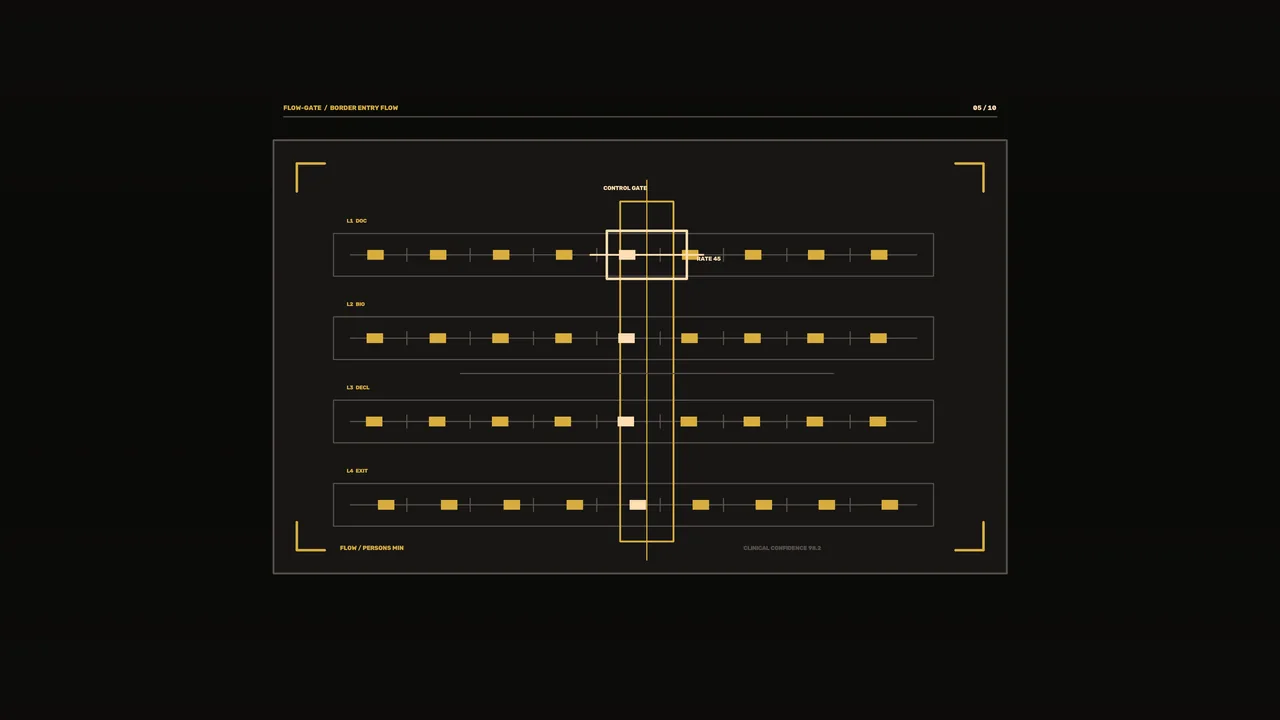 4K Sci-Fi Flow-Gate HUD Dashboard with Four-Lane Telemetry