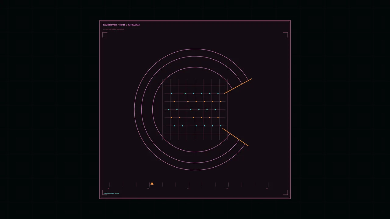 Futuristic Spaceship Navigation HUD with Circular Scanner Grid