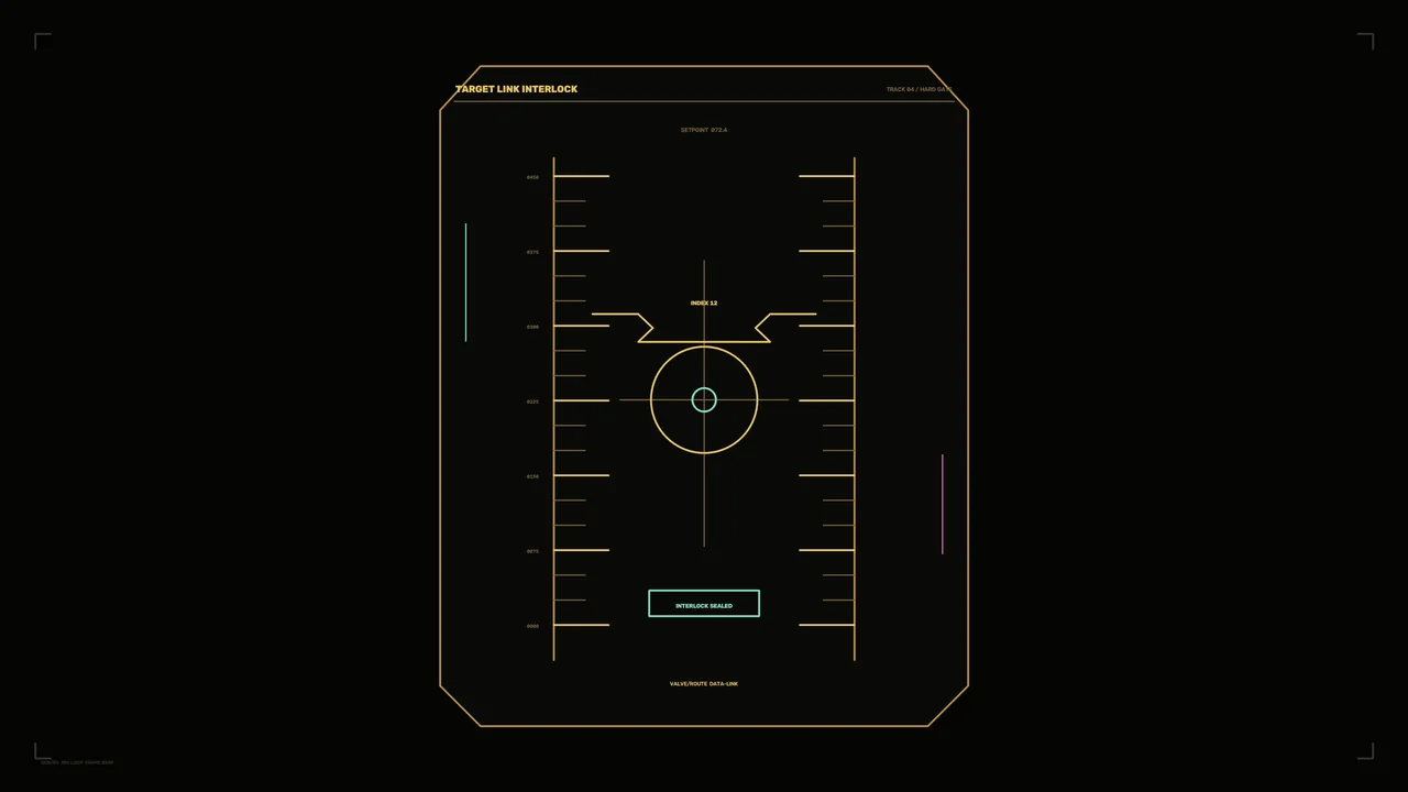 Amber Target-Link Interlock HUD with Central Reticle — 4K Sci-Fi Wallpaper